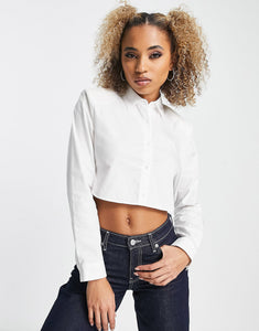 HUGO Ebea cropped shirt white