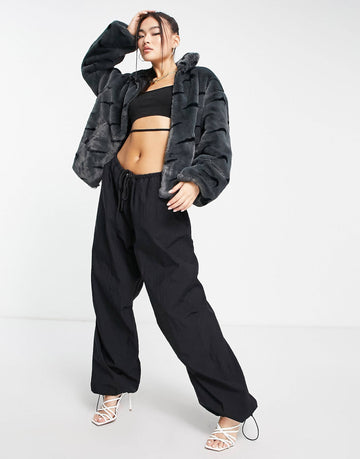 Nike faux fur jacket grey black