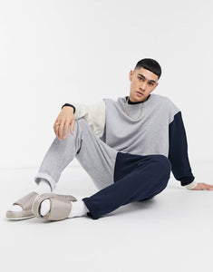 Tracksuit co-ord oversized grey marl and navy