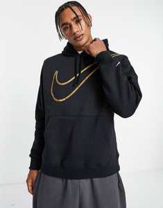 Nike large logo hoodie black and gold