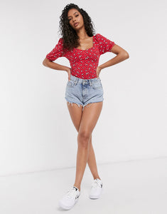 Boohoo bodysuit - Red disty floral